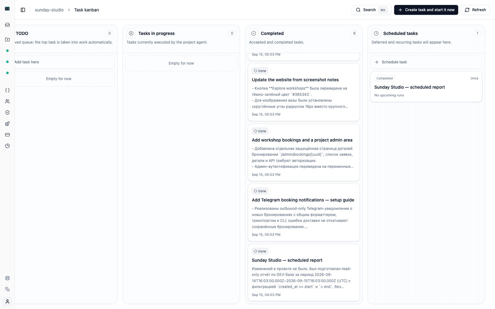Builder project with agent tasks, Kanban and preview